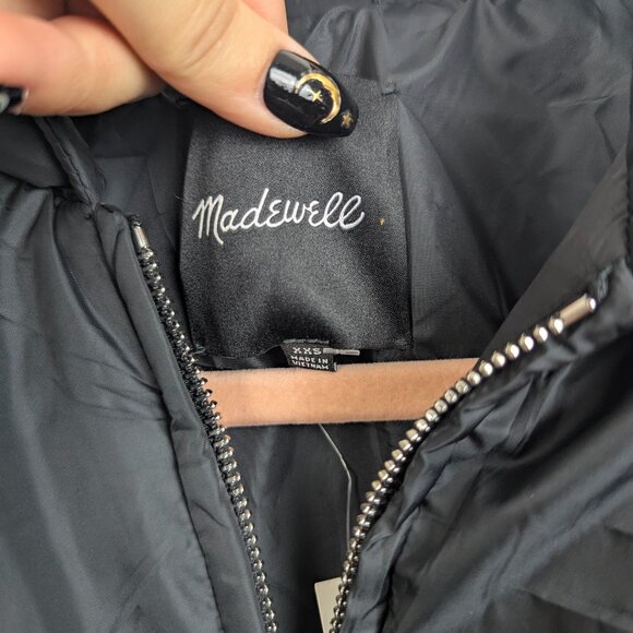 Madewell | Black Quilted Bomber Puffer Jacket Size XXS - Picture 8 of 8